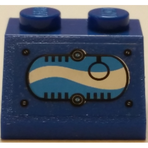 Деталь LEGO 3039pb105R Slope 45 2 x 2 with Window with Black Ring in Oval with Blue and White Swirls Pattern Model Right Side (Sticker) - Set 70013