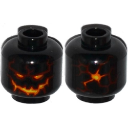 Minifigure, Head Alien Lava Monster with Yellow and Orange Eyes and Mouth, Dark Red Cracks Pattern