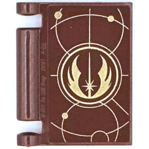 Деталь LEGO 24093pb068 Minifigure, Utensil Book Cover with Gold Circles, Curved Lines, Dots, and SW Jedi Order Insignia Pattern