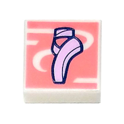 Tile 1 x 1 with Bright Pink Ballet Slipper on Coral Background with Stripes and Swirl Pattern