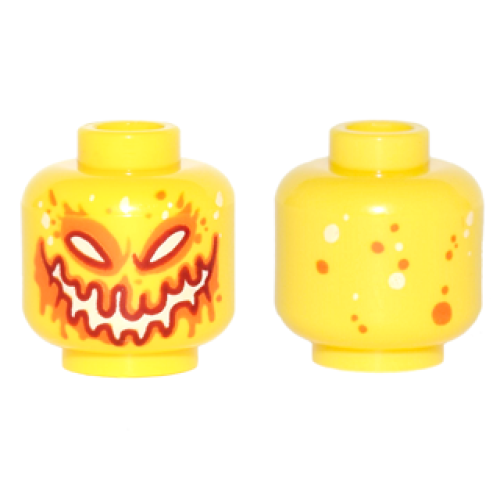 Деталь LEGO 3626pb1641 Minifigure, Head Alien Lava Monster with White, Red, and Orange Eyes and Smile, Dots on Back Pattern
