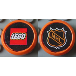 Sports Hockey Puck, Small (Wheel) with LEGO and NHL Logo Pattern (Stickers) - Set 3579 - Orange Sports Hockey Puck, Small (Wheel) with LEGO and NHL Logo Pattern (Stickers) - Set 3579 - Orange