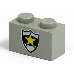 Brick 1 x 2 with Police Yellow Star Badge Pattern - Light Gray