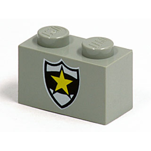 Деталь LEGO 3004pb008 Brick 1 x 2 with Police Yellow Star Badge Pattern - Light Gray