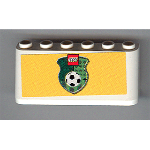 Деталь LEGO 4176pb12 Windscreen 2 x 6 x 2 with LEGO Logo and Football / Soccer Ball on Green Shield on Yellow Background Pattern (Sticker) - Sets 3409-1 / 3410 / 3420-1 / 3420-2 / 3420-4 / 3421 / 3425-1