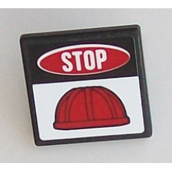 Road Sign 2 x 2 Square with Open O Clip with 'STOP' and Red Construction Helmet Pattern (Sticker) - Set 60098