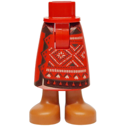 Mini Doll Hips and Skirt Long with Molded Sienna Legs and Feet and Printed Dark Red, Dark Brown and Tan Geometric Design and Tassels Pattern - Thick Hinge