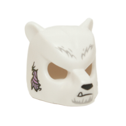 Minifigure, Headgear Mask Bear with Black Nose, Light Bluish Gray Fur, Medium Lavender Sinew Patch and White Fang Pattern Minifigure, Headgear Mask Bear with Black Nose, Light Bluish Gray Fur, Medium Lavender Sinew Patch and White Fang Pattern