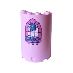 Cylinder Half 2 x 4 x 5 with 1 x 2 Cutout with Dark Pink Bricks and Flowers, Dark Azure Leaves and Star and Black Window Frame Pattern Cylinder Half 2 x 4 x 5 with 1 x 2 Cutout with Dark Pink Bricks and Flowers, Dark Azure Leaves and Star and Black Window Frame Pattern