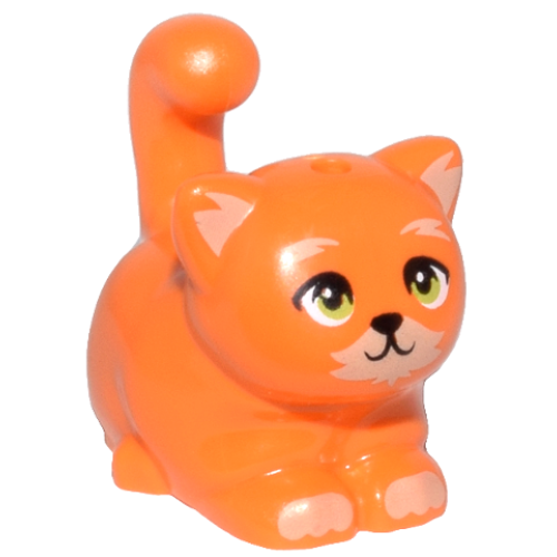 Деталь LEGO 2652pb05 Cat, Friends Style, Large, Sitting with Tan Markings and Lime Eyes Pattern (Poundcake)