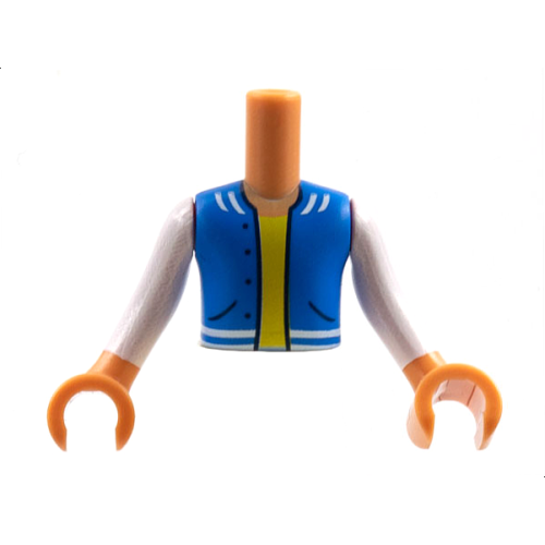 Деталь LEGO FTBpb063c01 Torso Mini Doll Boy Blue Vest with Pockets, Yellow Undershirt Pattern, Nougat Arms with Hands with White Long Sleeves