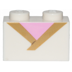Brick 1 x 2 with Gold Trim and Bright Pink Triangle Pattern Brick 1 x 2 with Gold Trim and Bright Pink Triangle Pattern