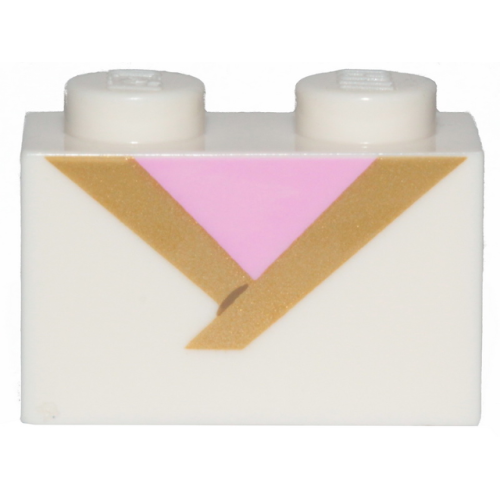 Деталь LEGO 3004pb189 Brick 1 x 2 with Gold Trim and Bright Pink Triangle Pattern
