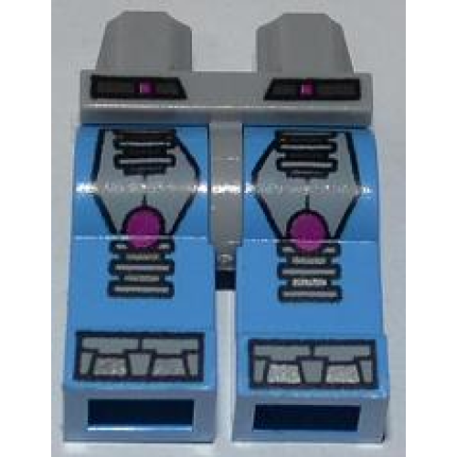 Деталь LEGO 970c42pb02 Hips and Medium Blue Legs with Belt, Light Bluish Gray Straps with Dark Pink Dots and Light Bluish Gray Talons Pattern