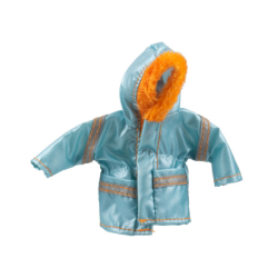 Scala, Clothes Female Shiny Light Blue Parka with Hood and Orange Trim
