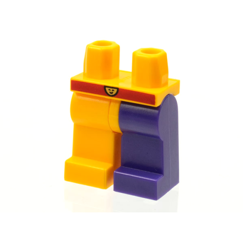 Деталь LEGO 970d24pb01 Hips and 1 Dark Purple Left Leg, 1 Bright Light Orange Right Leg, Red Belt with Face Pattern
