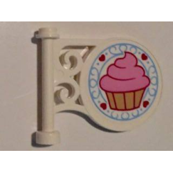 Road Sign Round on Pole with Flat Top Attachment with Bright Pink Frosted Cupcake, 4 Hearts, Bright Light Blue Scroll Pattern on Both Sides (Stickers) - Set 41119