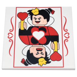 Tile 6 x 6 with Bottom Tubes with Playing Card Red and Black Queen of Hearts with Yellow Crown and Wand Pattern