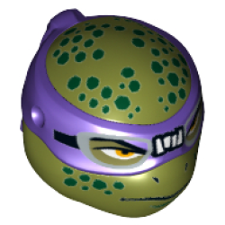Minifigure, Head, Modified Ninja Turtle Type 2 with Dark Purple Mask and Dark Green Spots Pattern (Donatello)