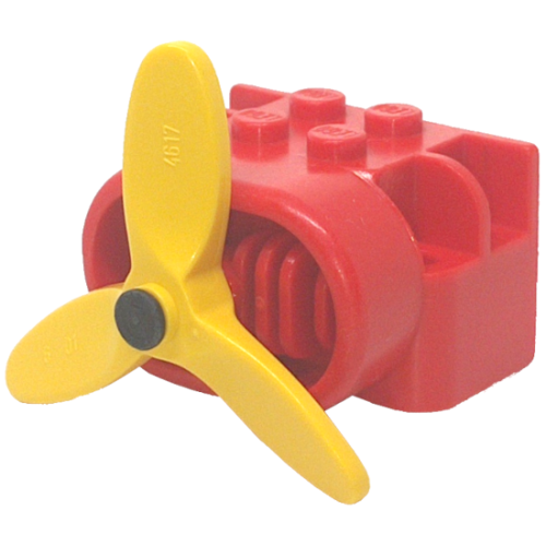 Деталь LEGO 4616ac01 Fabuland Airplane Motor / Engine Block, Small Pin Hole with Pin and Yellow Propeller - Red