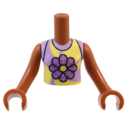 Torso Mini Doll Girl Bright Light Yellow and Lavender Sleeveless Shirt, Medium Lavender Plaid Daisy Pattern, Sienna Arms with Hands