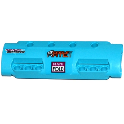 Деталь LEGO 11954pb002L Technic, Panel Curved 11 x 3 with 10 Pin Holes through Panel Surface with 'ROARING MOTORS', 'ACCELE RATE' and 'MANI FOLD' Pattern Left (Stickers) - Set 42050