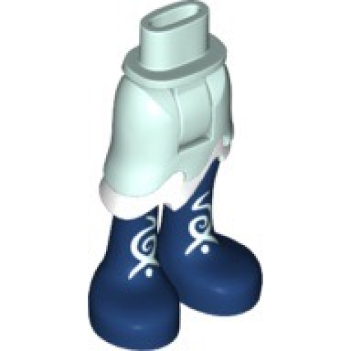 Деталь LEGO 20380c00pb04 Mini Doll Hips and Asymmetric Layered Skirt Short, White Ruffle, Dark Blue Legs and Feet with Light Aqua Scrollwork Pattern - Thick Hinge