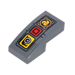 Slope, Curved 2 x 1 x 2/3 with Panel with Red Box, Yellow Box with Clock, and Circle with Propeller Pattern (Sticker) - Set 70626 Slope, Curved 2 x 1 x 2/3 with Panel with Red Box, Yellow Box with Clock, and Circle with Propeller Pattern (Sticker) - Set 70626