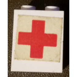 Stickered Assembly 2 x 1 x 2 with Red Cross Pattern (Sticker) - Sets 386 / 770 - 2 Brick 1 x 2