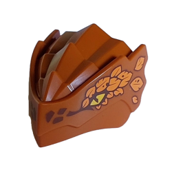 Dragon Head (Ninjago) with Stepped Top and Pin Hole on Back with Yellow Eyes, Dark Brown Scales and Orange Leaves Pattern Dragon Head (Ninjago) with Stepped Top and Pin Hole on Back with Yellow Eyes, Dark Brown Scales and Orange Leaves Pattern
