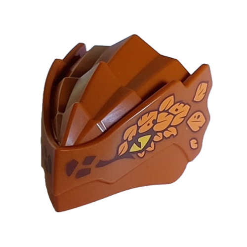 Деталь LEGO 4921pb02 Dragon Head (Ninjago) with Stepped Top and Pin Hole on Back with Yellow Eyes, Dark Brown Scales and Orange Leaves Pattern