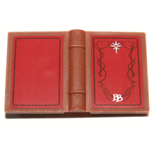 Деталь LEGO 33009pb039 Minifigure, Utensil Book 2 x 3 with Black Scrollwork, White Star and 'BB' on Red Background Pattern (Stickers) - Set 79003