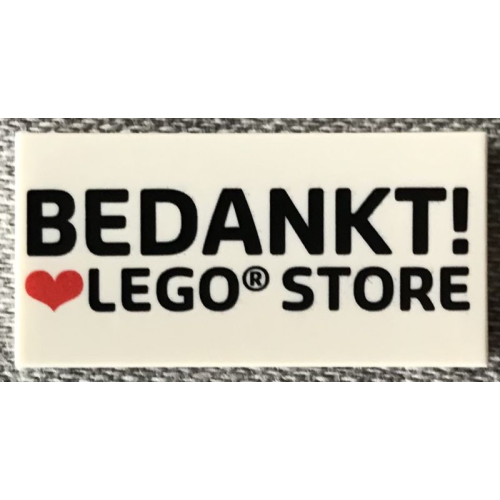 Деталь LEGO 87079pb0918 Tile 2 x 4 with 'BEDANKT! Heart LEGO STORE' Pattern