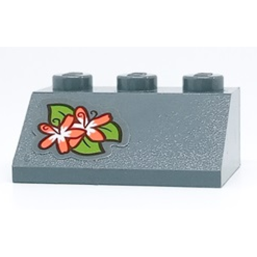 Деталь LEGO 3038pb16 Slope 45 2 x 3 with Coral and White Flowers and Lime Leaves Pattern (Sticker) - Set 41432