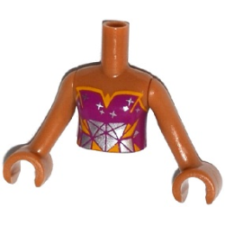 Torso Mini Doll Girl Magenta Strapless Top with Orange Trim, Silver Stars and Silver and Orange Triangles Pattern, Medium Nougat Arms with Hands