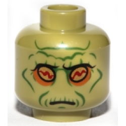 Minifigure, Head Alien SW Neimoidian with Gold Eyes, Dark Orange Eye Shadow, Dark Green Cheek Lines, Jowl Lines, Chin Dimple and Wrinkles, Pronounced Brow, Neutral Pattern