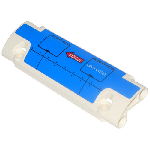 Деталь LEGO 62531pb019R Technic, Panel Curved 11 x 3 with Blue Panel with 'LIQUID OXYGEN' and Red Arrow with 'RESCUE' Pattern Model Right (Sticker) - Set 42025