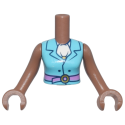 Torso Mini Doll Woman Medium Azure Vest with Collar, Dark Pink Belt, White Ascot Pattern, Medium Brown Arms with Hands