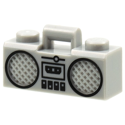Minifigure, Utensil Radio Boom Box with Bar Handle with Black Cassette Player, Switches and Rimmed Speakers Pattern
