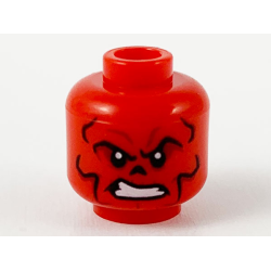 Minifigure, Head Alien with Black and Dark Red Contour Lines, Nose Hole / Nasal Cavity, and Scowl with White Teeth Pattern