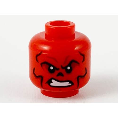 Деталь LEGO 3626pb2637 Minifigure, Head Alien with Black and Dark Red Contour Lines, Nose Hole / Nasal Cavity, and Scowl with White Teeth Pattern