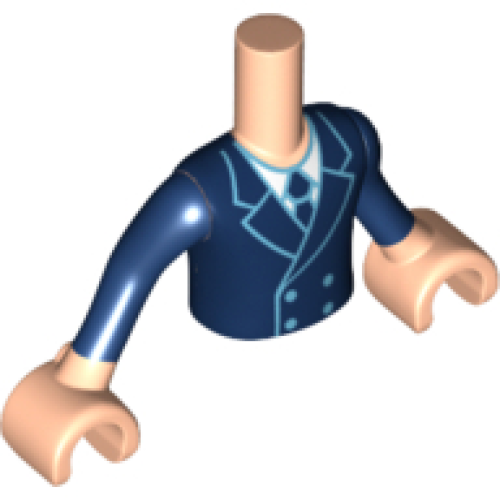 Деталь LEGO FTBpb010c01 Torso Mini Doll Boy Dark Blue Jacket with Tie over White Shirt Pattern, Light Nougat Arms with Hands with Dark Blue Sleeves