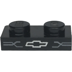 Plate 1 x 2 with Silver Chevrolet Logo and Dark Silver Grille Lines Pattern Plate 1 x 2 with Silver Chevrolet Logo and Dark Silver Grille Lines Pattern