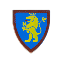 Minifigure, Shield Triangular Short with Yellow Lion Standing on Blue Background with Red Border Pattern Minifigure, Shield Triangular Short with Yellow Lion Standing on Blue Background with Red Border Pattern