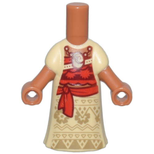 Деталь LEGO 65203pb015 Micro Doll, Body with Molded Tan Dress and Printed Red and Dark Red Top, Sash and Pendant and Dark Tan Triangles and Flowers Pattern