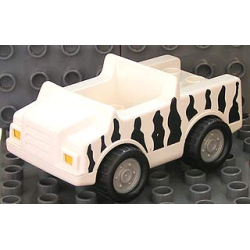 Duplo Car with 2 x 2 Studs and White Base with Pearl Light Gray Wheels with Black Safari Stripes Pattern Duplo Car with 2 x 2 Studs and White Base with Pearl Light Gray Wheels with Black Safari Stripes Pattern