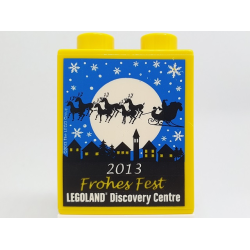 Duplo, Brick 1 x 2 x 2 with Frohes Fest 2013 LEGOLAND Discovery Centre Santa's Sleigh Pattern