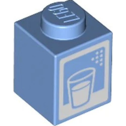 Деталь LEGO 3005pb044 Brick 1 x 1 with White Glass Outline, Drink, and Border Pattern (Milk Carton)