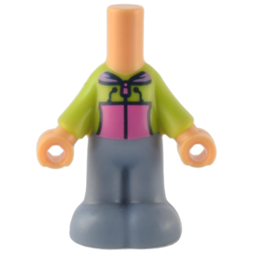 Деталь LEGO bb1357pb011 Micro Doll, Body with Molded Lime Top and Sand Blue Pants and Printed Hoodie with Dark Pink Pockets and Zipper, Medium Lavender Collar Pattern