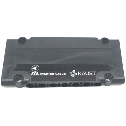 Деталь LEGO 64782pb060R Technic, Panel Plate 5 x 11 x 1 with White 'FAI Aviation Group' and 'KAUST' Pattern Model Right Side (Sticker) - Set 42141